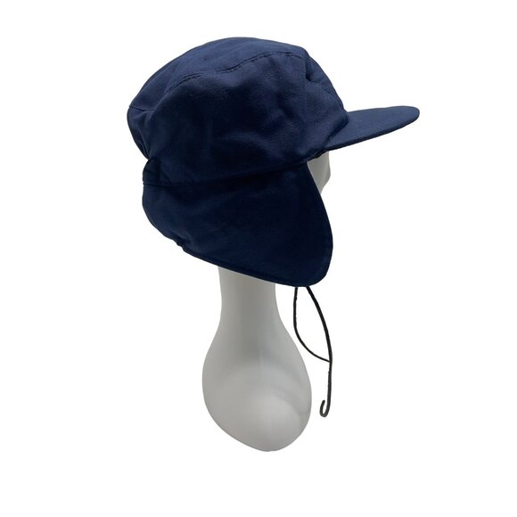 Fits. Unisex Navy Blue Cotton & Polyester Winter Hat With Ear Flaps - Picture 3 of 9
